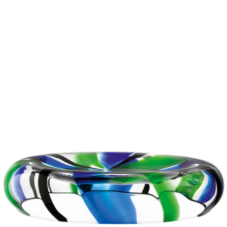 LSA Folk reverse serving bowl in black, blue, and green, 36cm diameter, elegant ceramic design for serving or display