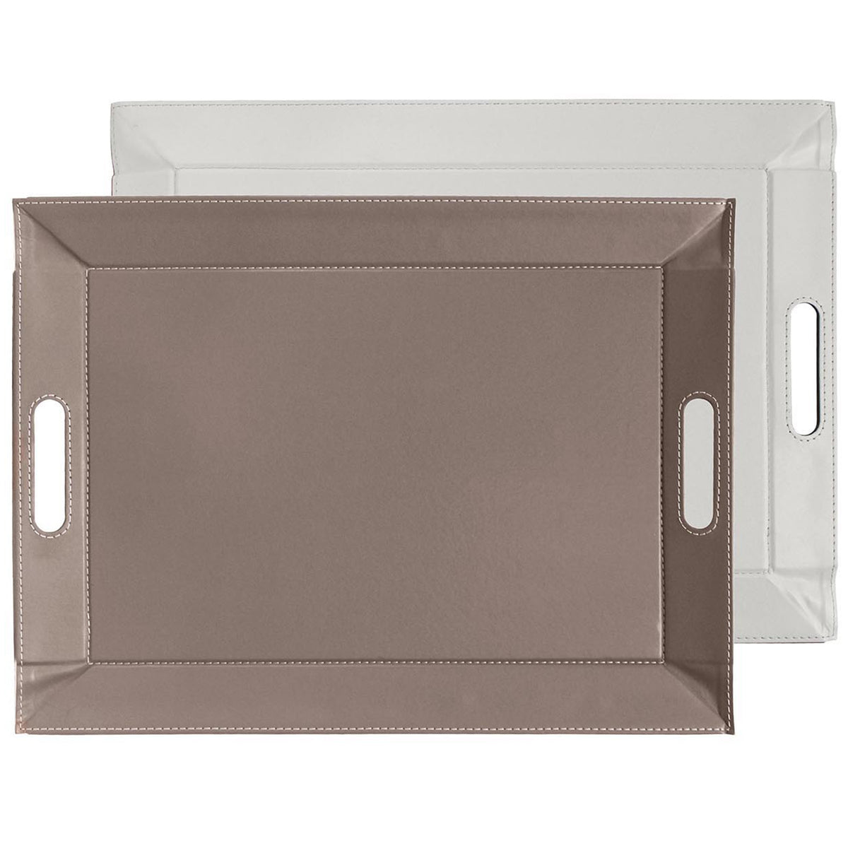 White and taupe FREEFORM DUO tablet tray with a modern rectangular design, perfect for organization and stylish storage.
