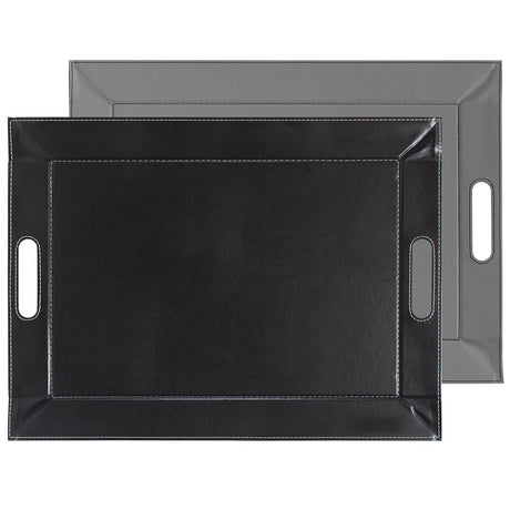 FREEFORM DUO tablet tray in gray and black with a modern, dual-compartment design, perfect for organizing items.