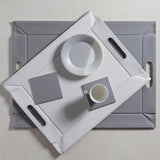 FREEFORM Platzset DUO in grau and weiß, rectangular table protector set, designed for elegant dining and table protection.
