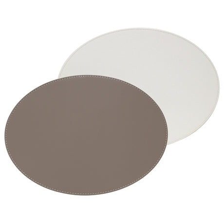 FREEFORM Platzset DUO in taupe and white, oval-shaped table placemats set for elegant dining, featuring a stylish design.