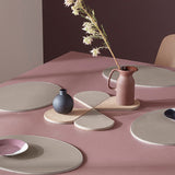 FREEFORM DUO oval placemat set in taupe and white, featuring two elegant, oval-shaped placemats for table setting decor.