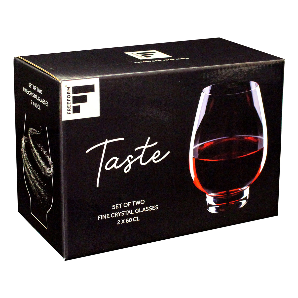 Pair of FREEFORM red wine glasses, clear glass, 600 ml capacity each, elegant design for wine serving