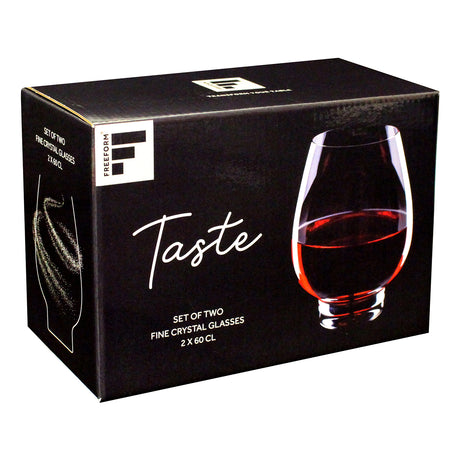 Pair of FREEFORM red wine glasses, clear glass, 600 ml capacity each, elegant design for wine serving