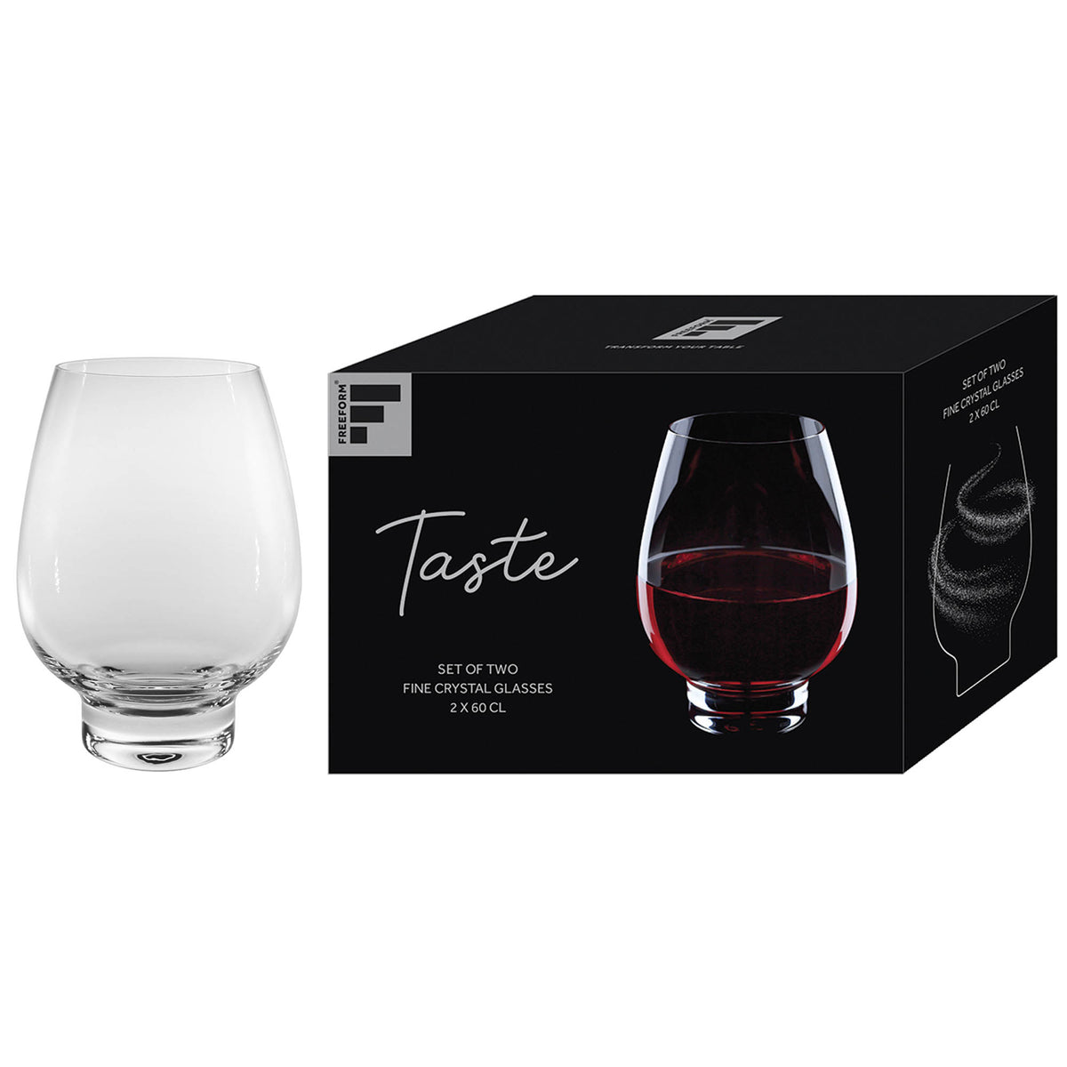 FREEFORM clear red wine glasses, 2 x 600 ml, elegant design with thin stems and wide bowls for serving red wine.