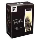 Set of two clear FREEFORM Sekt-Glas champagne flutes, 275 ml capacity, with elegant elongated shape.