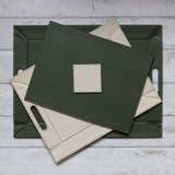 FREEFORM DUO coaster set with four stylish, round cork-backed drink underlays for protecting surfaces.