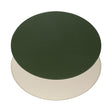 FREEFORM Platzset Duo in olive green and ivory, oval-shaped table setting with elegant, matching placemats and napkins.