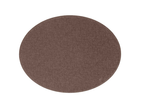 Oval brown FREEFORM textile table setting with large matching placemats, showcasing a natural, textured fabric design.