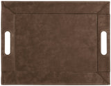 Freeform Duo leather-look brown tablet tray with smooth surface and rounded edges for stylish storage.