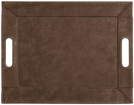 Freeform Duo leather-look brown tablet tray with smooth surface and rounded edges for stylish storage.