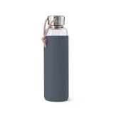 BLACK+BLUM TO-GO GLAS water bottle in ocean blue, 600ML, with a sleek, reusable design and secure lid for on-the-go hydration.
