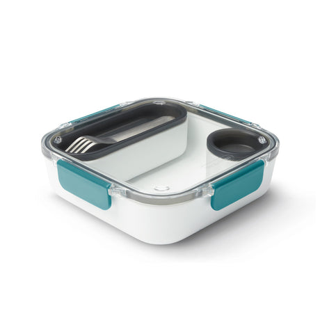 Black+Blum Original lunchbox with black and natural color scheme, featuring a sleek, rectangular design for carrying meals.