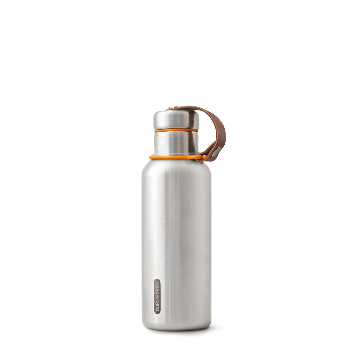 BLACK+BLUM original insulated flask, black stainless steel bottle with a screw-on lid, ideal for hot or cold beverages.