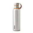 Black+Blum original insulated bottle showing stainless steel body and black screw-on lid, designed for hot or cold drinks.
