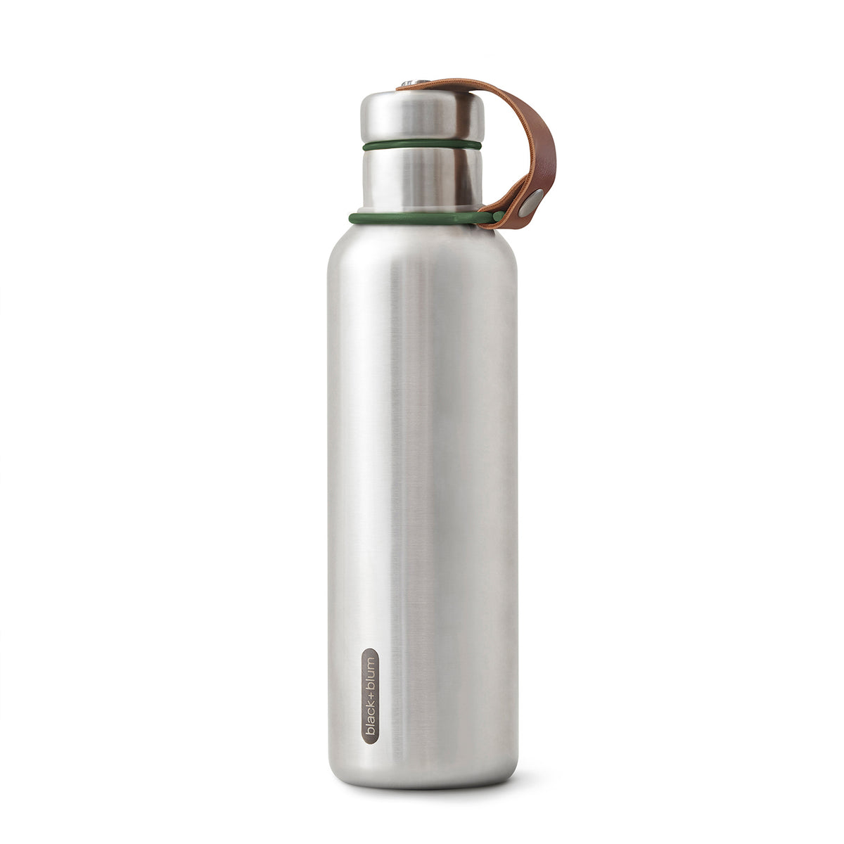 BLACK+BLUM original insulated flask showing stainless steel body and screw-top lid for hot and cold beverage storage.