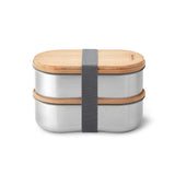 BLACK+BLUM classic silver bentobox with two 500ml compartments for lunch or meal storage.