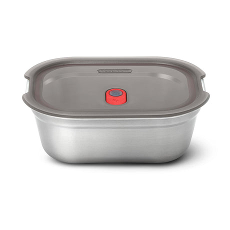 Black+Blum stainless steel rectangular multifunctional storage container with lid, ideal for kitchen organization.