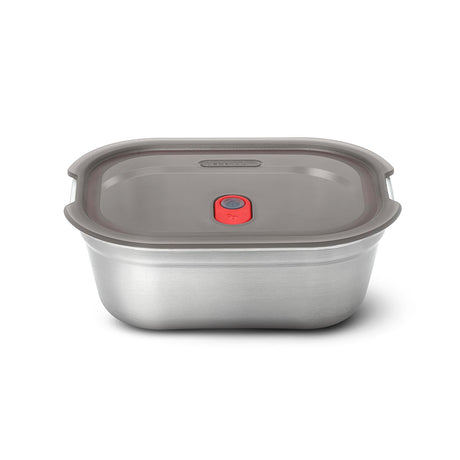 BLACK+BLUM stainless steel rectangular multifunction storage container with secure lid and sleek design.