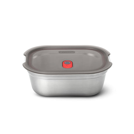 Black+Blum stainless steel rectangular multifunctional storage tin with a sleek design and secure lid.