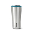 BLACK+BLUM travel tumbler insulated mug with black exterior, stainless steel interior, and secure lid for hot and cold drinks.