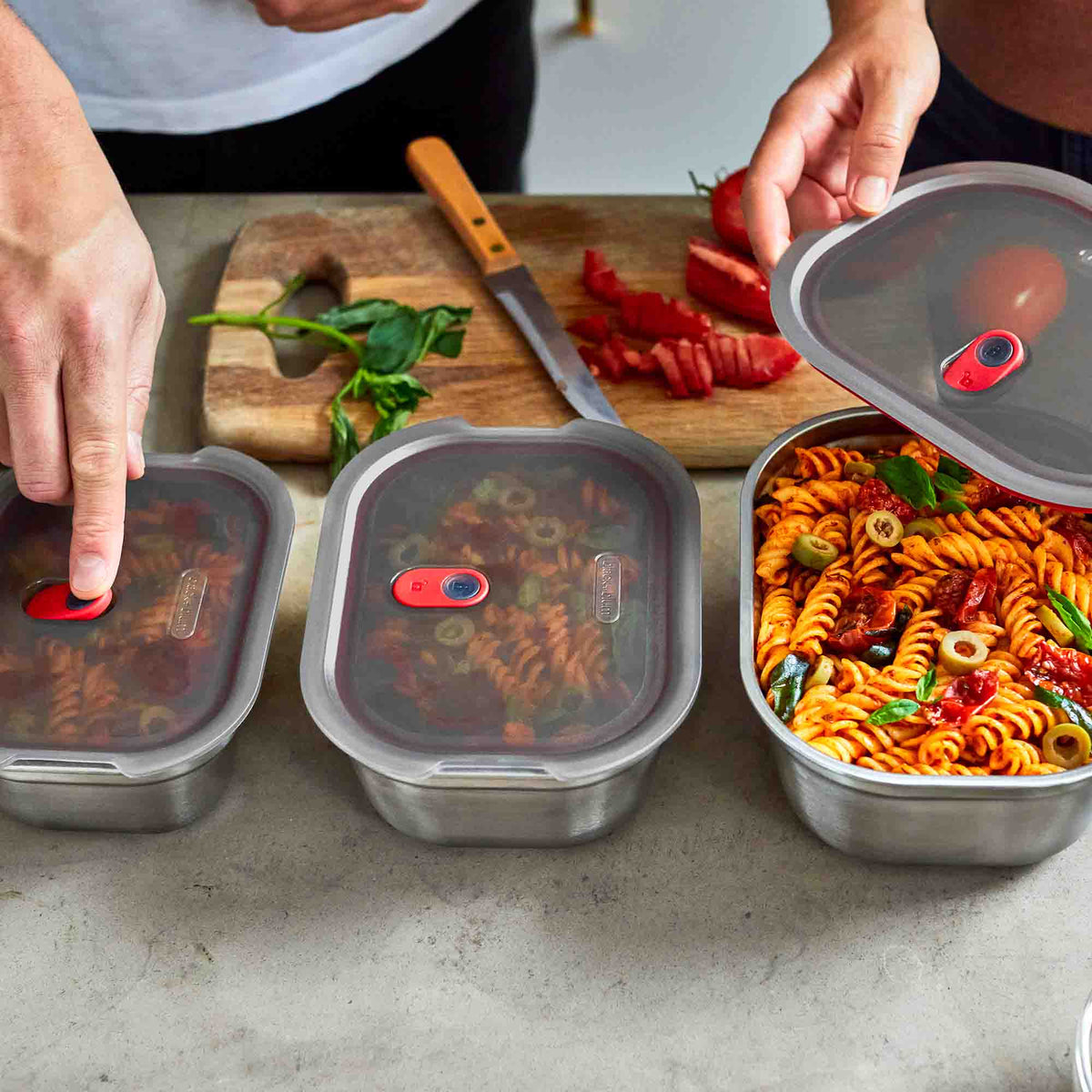 BLACK+BLUM multifunction storage cans, 3-piece set with 650ml, 900ml, and 1200ml sizes, featuring sleek, airtight design
