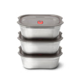 BLACK+BLUM stainless steel multifunctional storage containers, 3-piece set, with secure lids for kitchen organization.