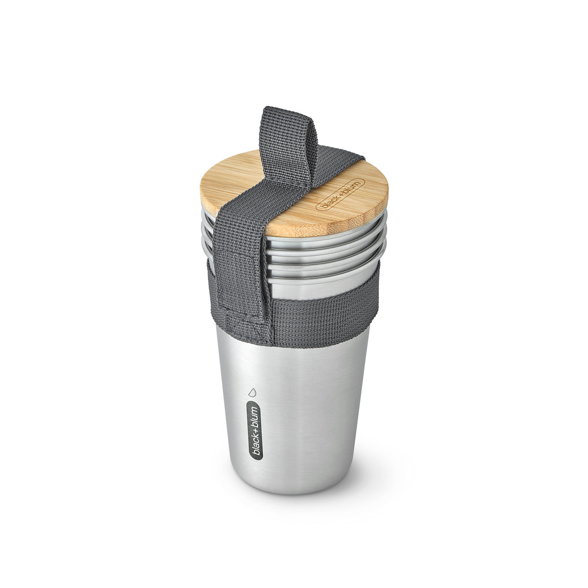 BLACK+BLUM stainless steel to-go lunch becher set with four durable, eco-friendly tumblers for portable meals.