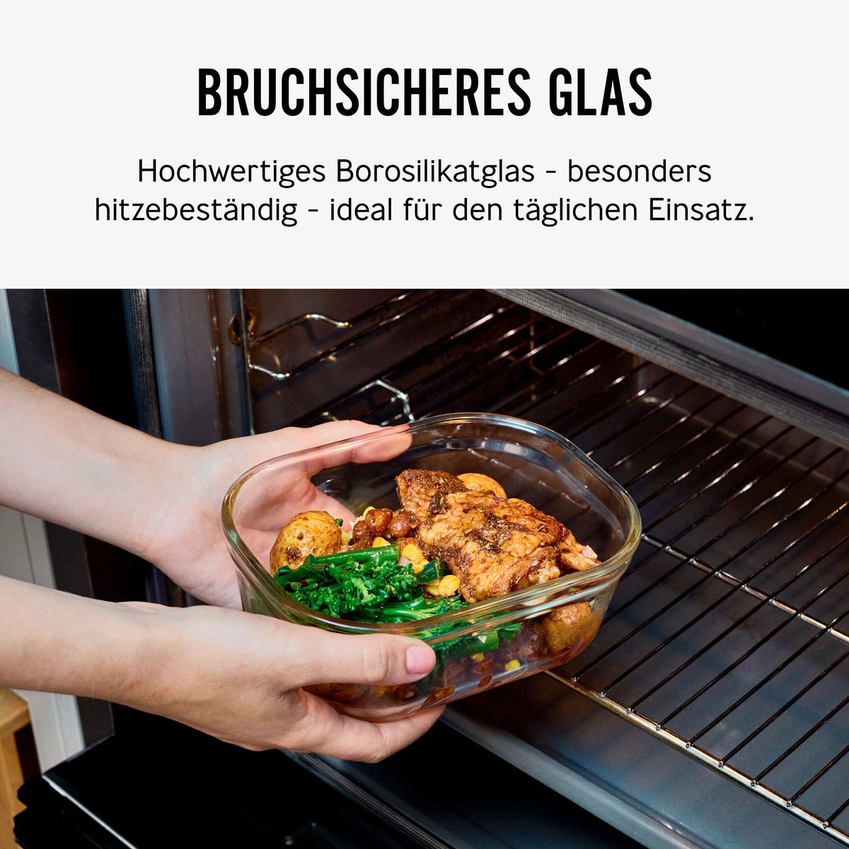 Black+Blum multifunction glass storage jar with secure lid, ideal for kitchen organization and food storage.
