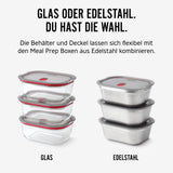 Black+Blum glass multifunctional storage jar with airtight lid, ideal for kitchen organization and food storage.