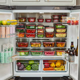 BLACK+BLUM glass multifunction storage containers, 4-piece set with secure lids, ideal for kitchen organization and food storage.