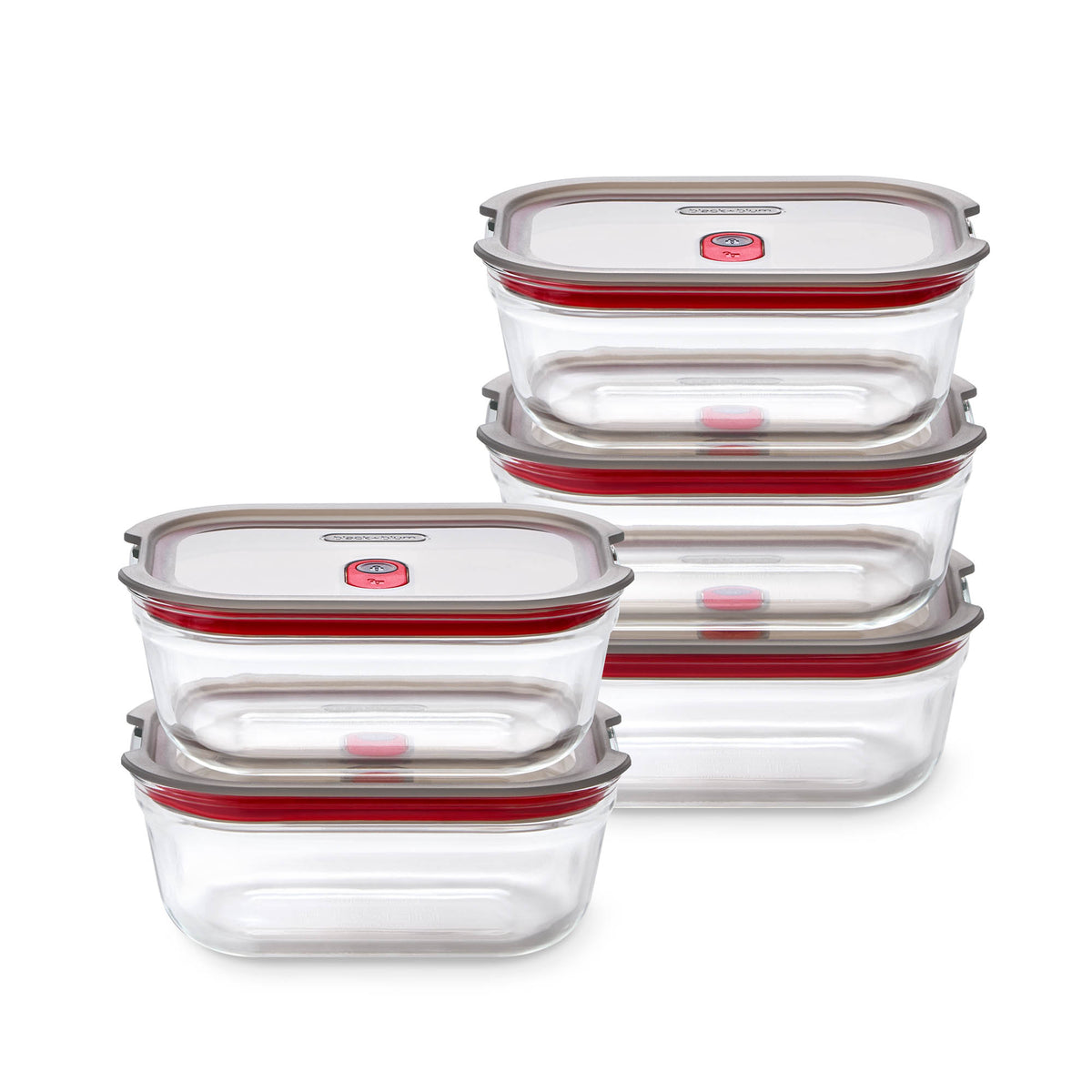 Set of five BLACK+BLUM glass multifunctional storage jars with airtight lids, ideal for kitchen organization and food storage.
