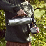 Black+Blum DUO stainless steel insulated flask, 1.4L, showing the sleek design and dual-layer construction for hot and cold drinks.