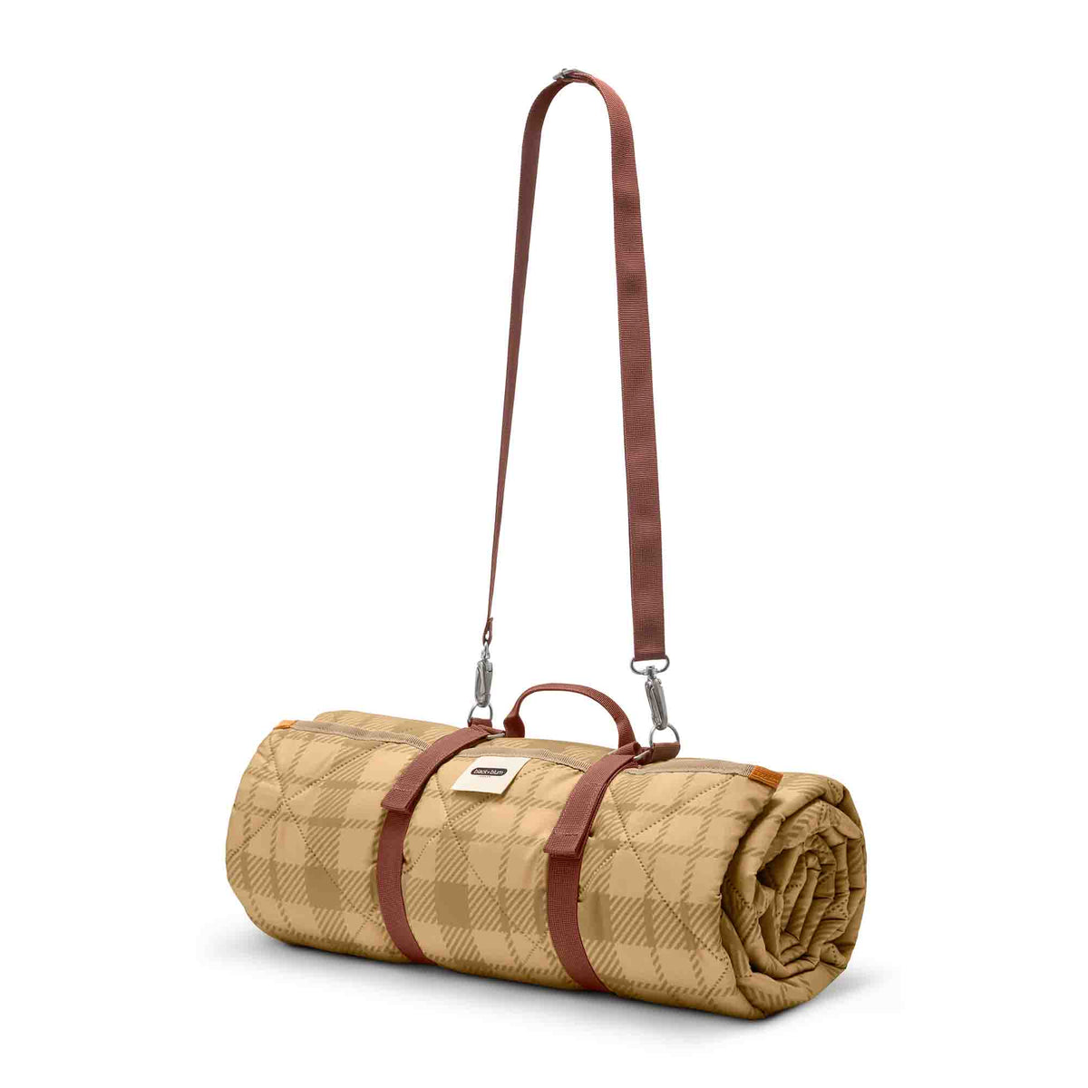 Green BLACK+BLUM picnic blanket, 2x1.4 meters, showing soft fabric and foldable design for outdoor use.