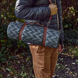 Green BLACK+BLUM picnic blanket measuring 2x1.4 meters, shown spread out for outdoor use.