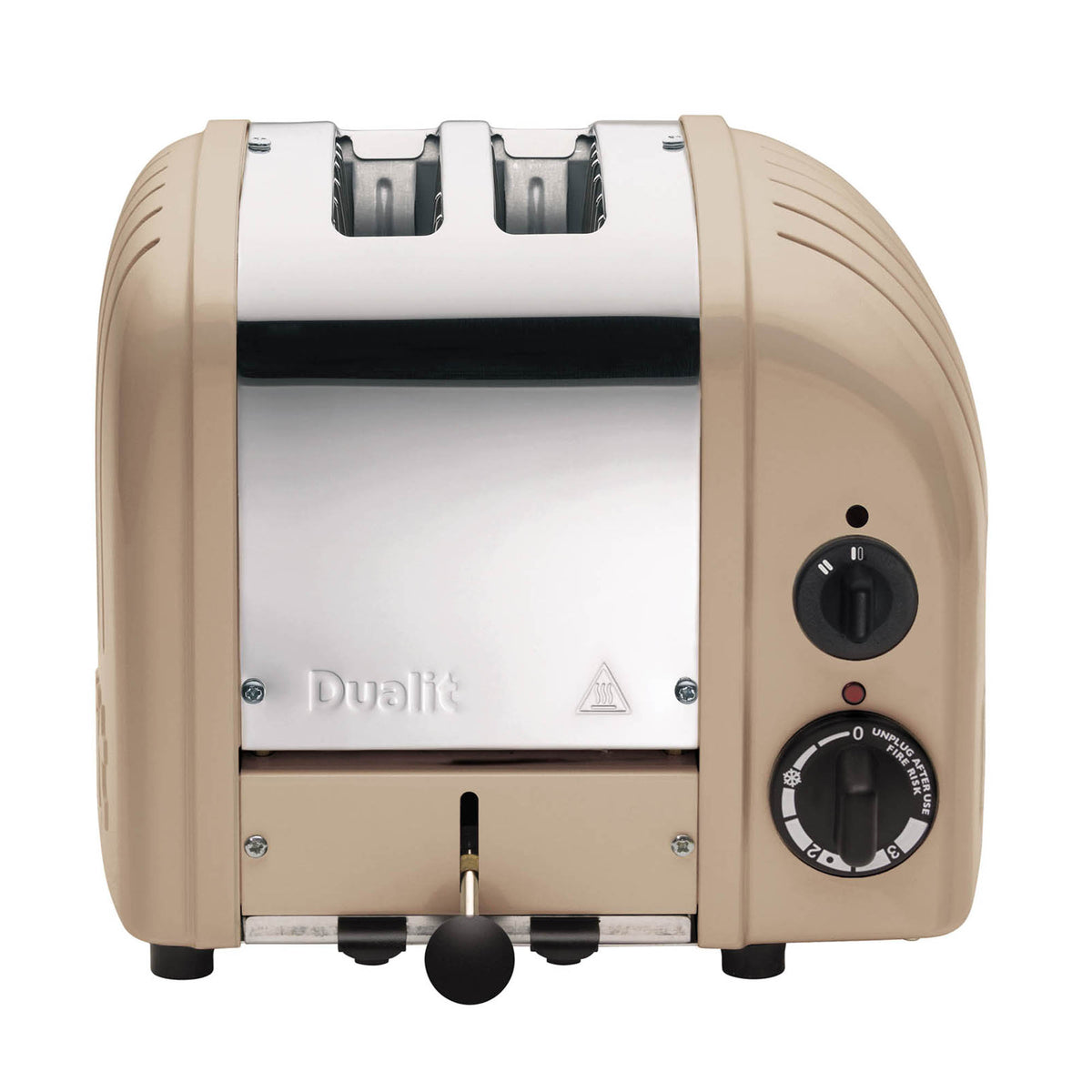 Dualit Newgen sandstein toaster with 2 slots, modern design, and stainless steel finish.