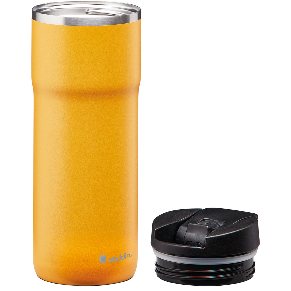 Aladdin Barista thermobecher in sunny yellow, 470 ml, with a sleek stainless steel design and spill-proof lid.