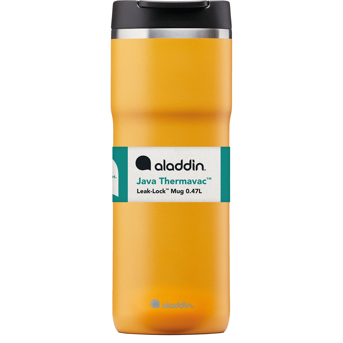 ALADDIN Barista thermobecher in Sonnen-Gelb with 470 ml capacity, featuring a sleek design and spill-proof lid.