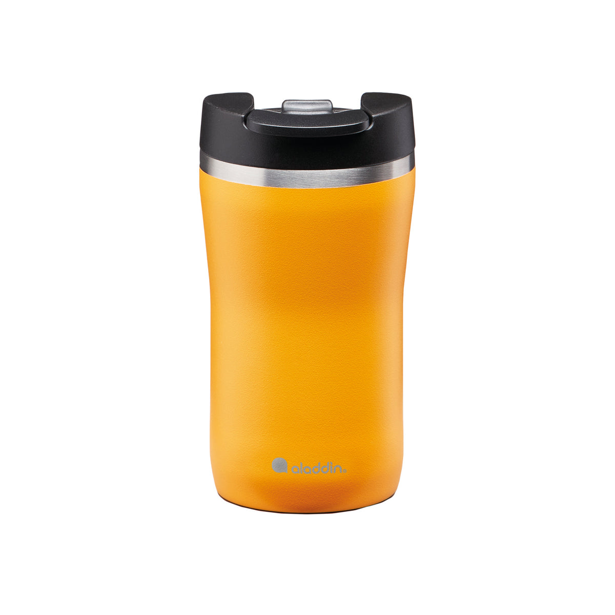 ALADDIN Barista thermobecher in Sonnen-Gelb with 250 ml capacity, stainless steel design for hot and cold beverages.