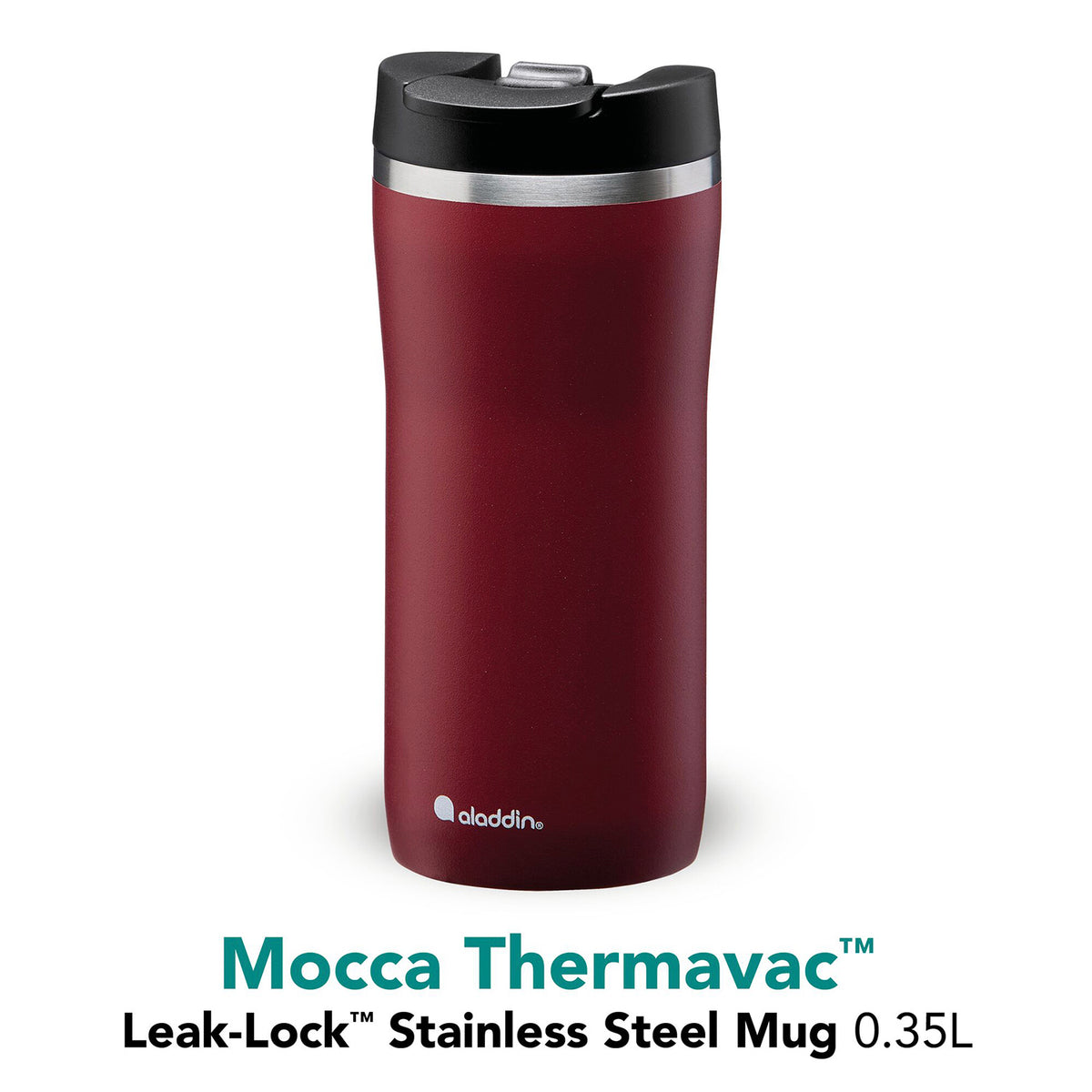 ALADDIN Barista thermobecher in burgundy, 350 ml, with stainless steel body and spill-proof lid, for hot and cold beverages.