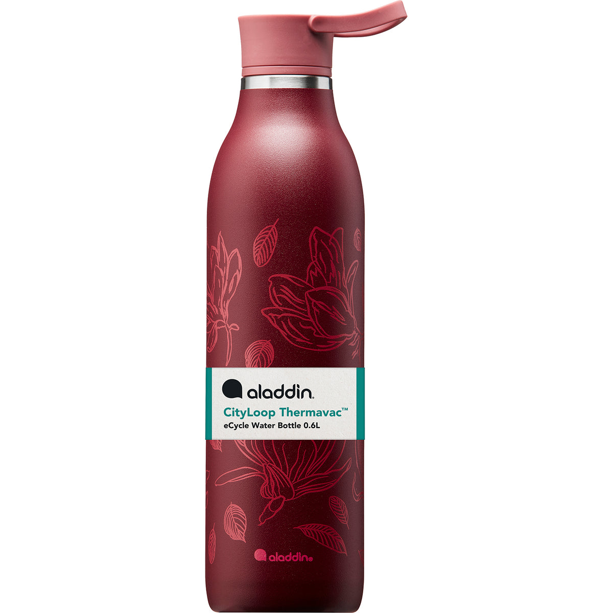 Red ALADDIN City Loop 600 ml insulated bottle with secure lid, designed for hot and cold beverages.