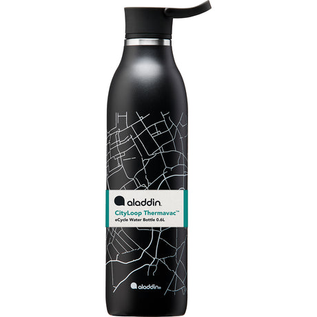 Black ALADDIN Isolierflasche City Loop with 600ml capacity, showing the insulated bottle with a sleek design.