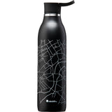 Black ALADDIN City Loop insulated bottle with 600ml capacity, showing the sleek design and lid on a plain background.