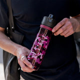 ALADDIN burgundy sports tracker water bottle with a secure lid, designed for active use and hydration.