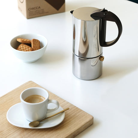 GNALI & ZANI Chicca espresso maker, classic stovetop espresso pot in stainless steel, designed for rich Italian coffee brewing.