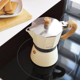 GNALI & ZANI Venezia espresso maker in creme, stovetop espresso pot for rich coffee brewing, detailed view of the aluminum moka pot.