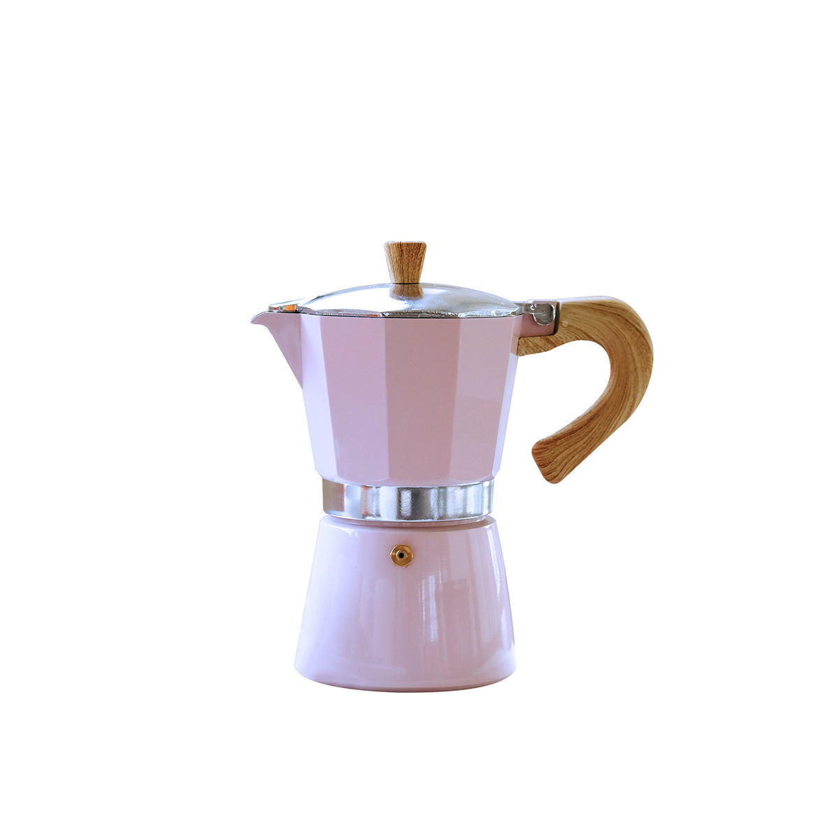 Pink GNALI & ZANI Venezia espresso maker, stovetop espresso pot with metallic finish, designed for brewing rich coffee.