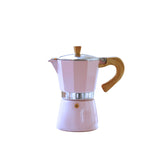 Pink GNALI & ZANI Venezia espresso maker, stovetop espresso pot with metallic finish, designed for brewing rich coffee.