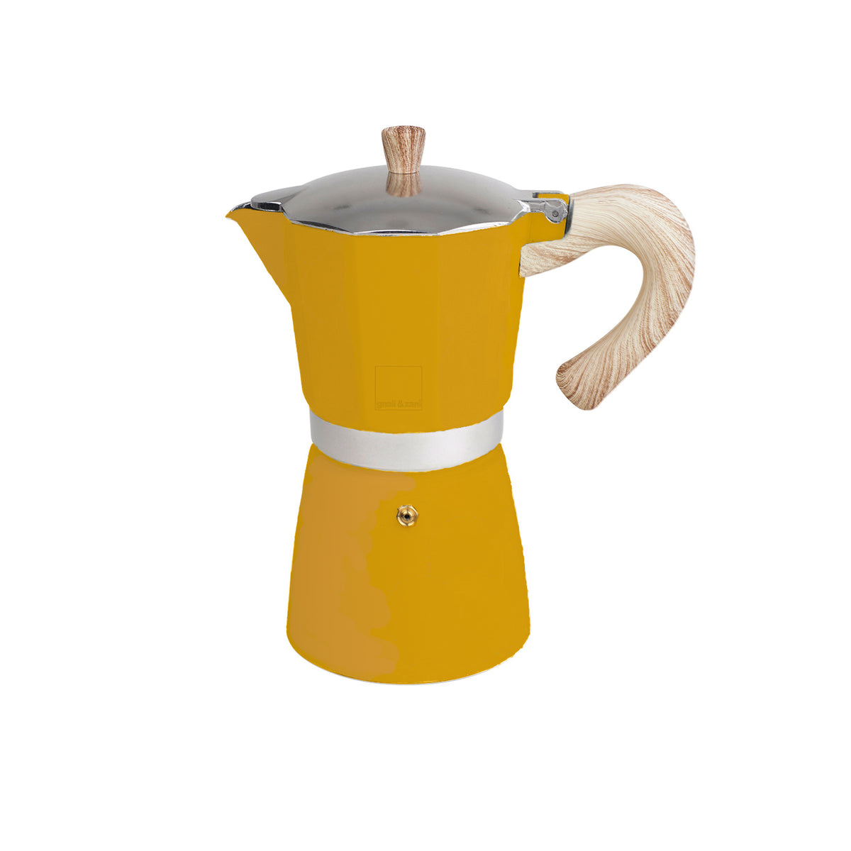 Yellow GNALI & ZANI Venezia espresso coffee maker with metallic finish, showcasing its classic stovetop design.