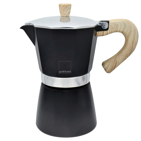 GNALI & ZANI Venezia black espresso maker with a classic stovetop design, metal handle, and compact size.